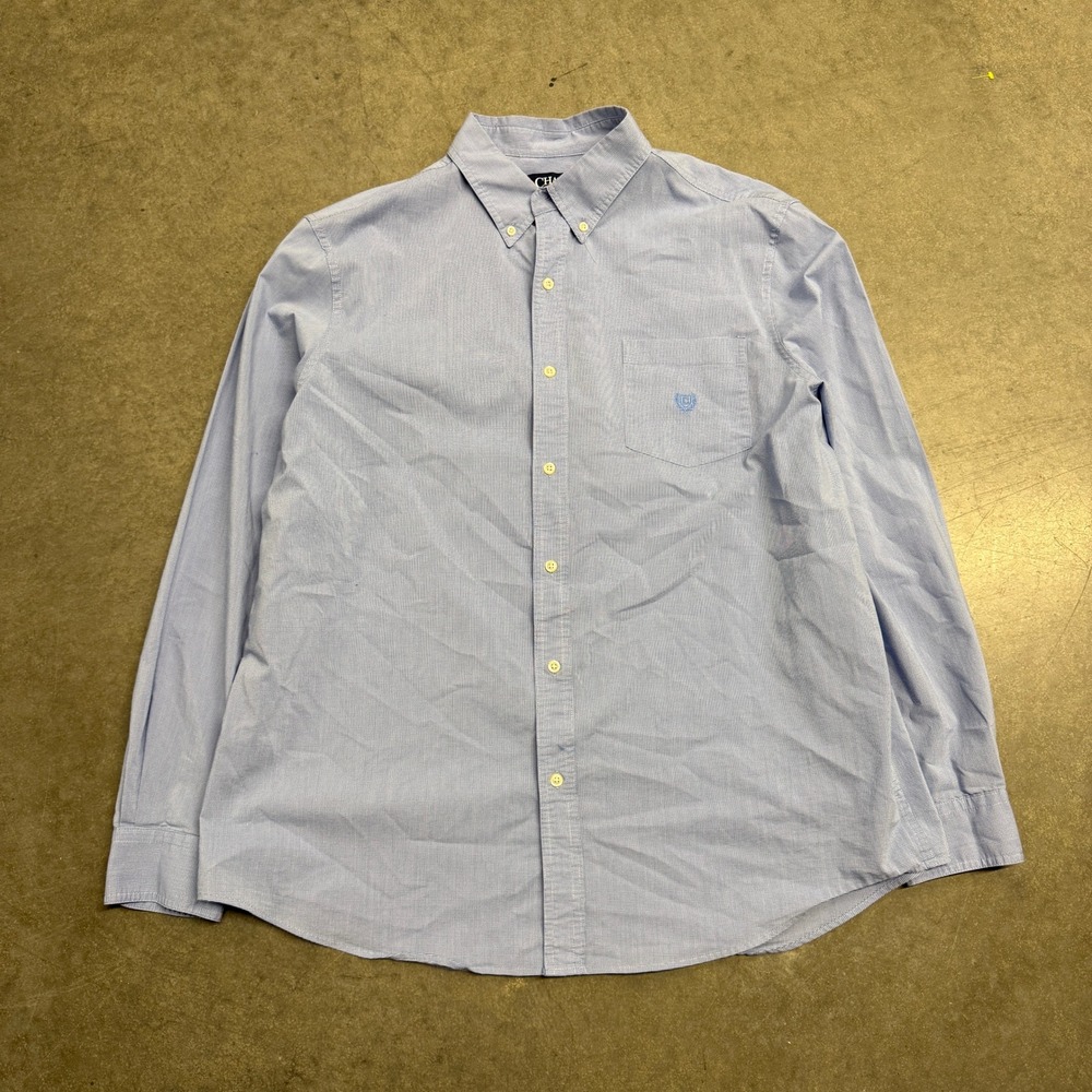 Chaps Mens XXL Blue Micro Check Stretch Easy Care Button Down Shirt Long Sleeve
